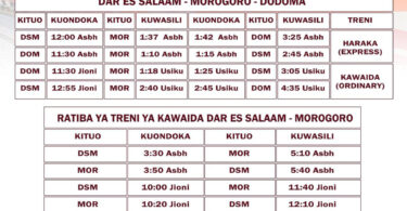 Ratiba ya Treni ya SGR Dar es Salaam hadi Dodoma kwa 2024