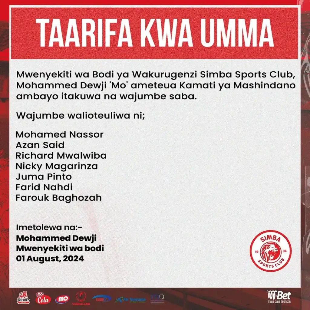 Simba SC imetangaza Kamati ya Mashindano