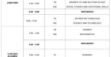 Ratiba ya Mtihani Darasa la Saba 2024