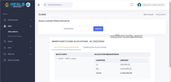 HESLB SIPA Loan Allocation Status