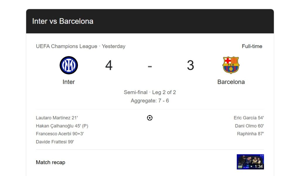 Matokeo ya Inter Milan vs Barcelona: Drama ya Kufungana Mengi UCL 1 Matokeo ya inter milan vs barcelona (UEFA Champions League: Semi Final, second leg